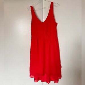 Coral Flowy V-Neck Layered Summer Dress - Great for Spring / Summer